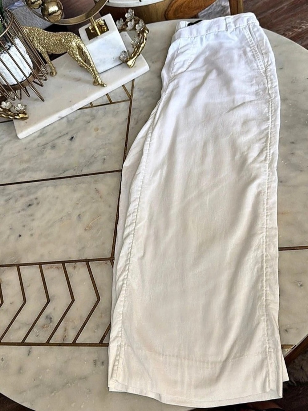 Banana Republic Rowan Wide-Leg Tie-Waist Linen Blend Crop Pant White Petite 00